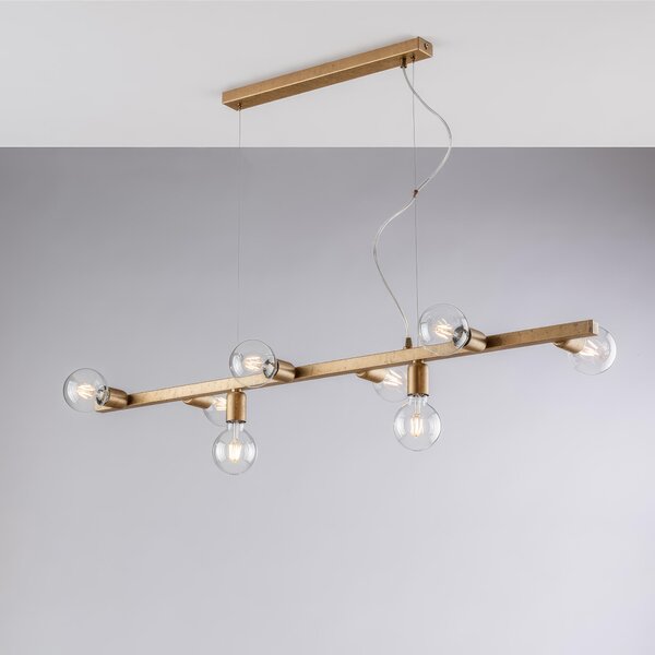 Sospensione Fabian 121x16xH18 148 cm, Oro Antico, Ferro Laccato Nero e Oro, 8 luci E27 - 55 Watt Max