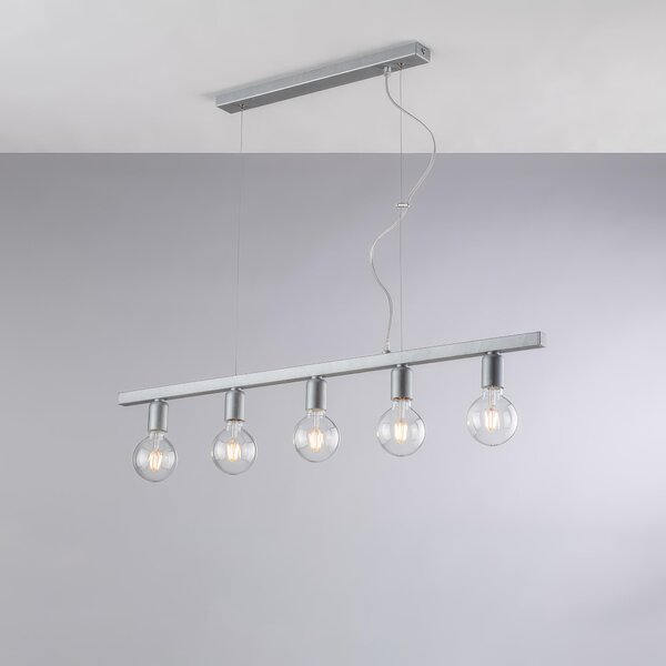 Sospensione Fabian H.18 - MAX 148 - L.101 X 5 cm, Argento, in Ferro Laccato Bianco e Argento, 5xE27 - 55 Watt Max