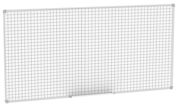 Lavagna Magnetica in acciaio porcellanato con superficie quadrettata Dimensioni 240x120 cm - fissaggio a parete vaschetta porta accessori anodizzato silver