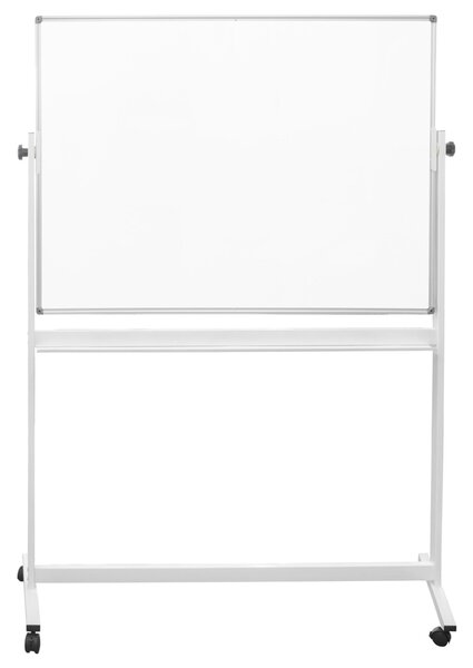 Lavagna doppio fondo in acciaio porcellanato magnetico, scrivibile e cancellabile e girevole a 360 gr Dimensioni 120x90 cm -basi con ruote vaschetta porta accessori anodizzato silver