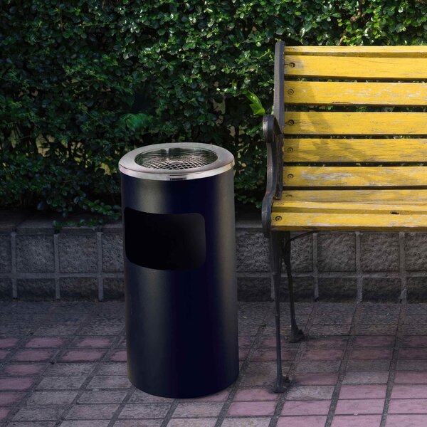 Cestino con posacenere - forma cilindrica, dimensioni 30x61 cm, peso 5 kg bidone interno 15 L con maniglia per lo svuotamento colore nero