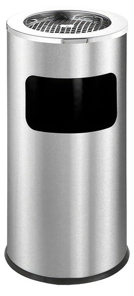 Cestino con posacenere - forma cilindrica, dimensioni 30x61 cm, peso 5 kg bidone interno 15 L con maniglia per lo svuotamento colore inox