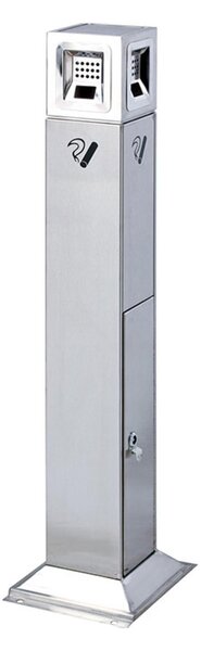 Posacenere autoportante a colonna con struttura quadrata - base ancorabile al suolo dimensioni 25x25xh 108 cm - in acciaio inox lucido