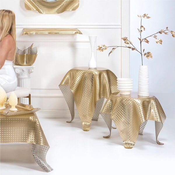 Tavolinetto da The /Caff�, comodino da camera h 45 cm in Plexiglass Richiami moreschi Linea DRAPPEGGI , �60x h 45 cm - Colore Oro