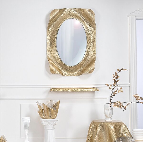 Specchio rettangolare posizionabile Verticale o Orizzontale in Plexiglass Linea DRAPPEGGI PIZZO Dimensioni , 72x11x h 95 cm - Colore Oro