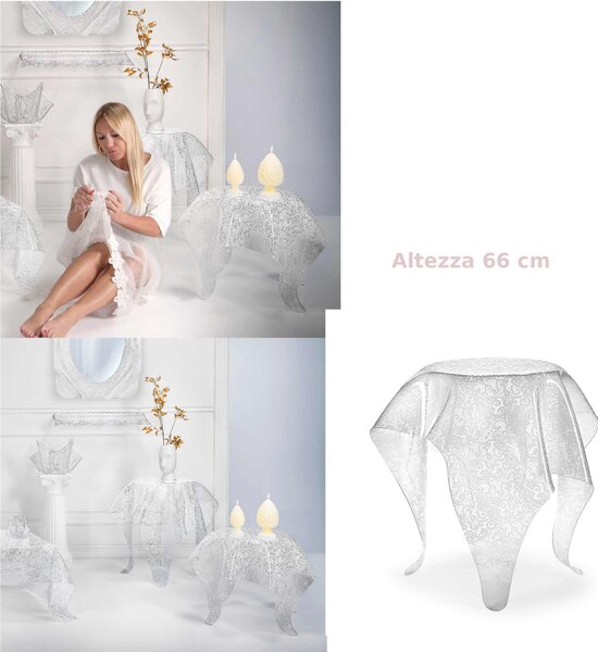 Tavolinetto da The /Caff�, comodino da camera ALTO h 66 cm in Plexiglass Richiami moreschi Linea DRAPPEGGI , 76x67x h 76 cm - Colore Trasparente