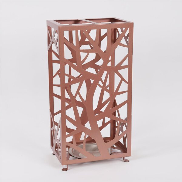 Portaombrelli in metallo rettangolare lavorazione alberi e rami intrecciati di una foresta Dimensioni 30x20xh 56 cm due posti Rame METALLIZZATO