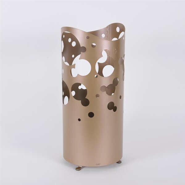Portaombrelli design moderno Struttura in metallo tagliata al laser BIG BOLLE Dimensioni 25x25xh 57 cm con piedini rialzati e vaschetta raccogli acqua Oro Metallizzato