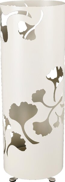 Portaombrelli design moderno Struttura in metallo tagliata al laser GINKGO Dimensioni 20x20xh 60 cm con piedini rialzati e vaschetta raccogli acqua colore avorio