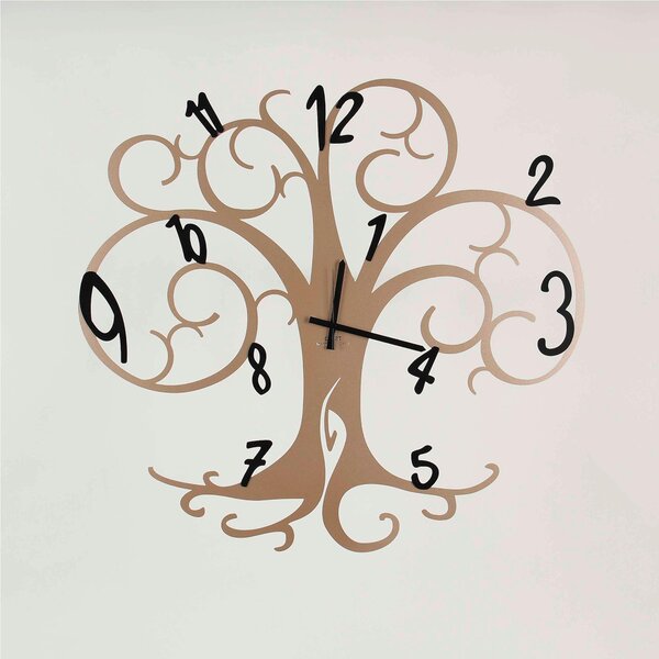 Orologio da parete ALBERO DELLA VITA Dimensioni 60x h 55 cm con rami che sorreggono i numero delle ore realizzati in metallo mediante taglio laser colore ORO Numeri neri