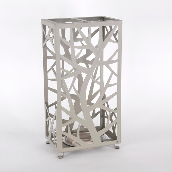 Portaombrelli in metallo rettangolare lavorazione alberi e rami intrecciati di una foresta Dimensioni 30x20xh 56 cm cm due posti colore Tortora pastello