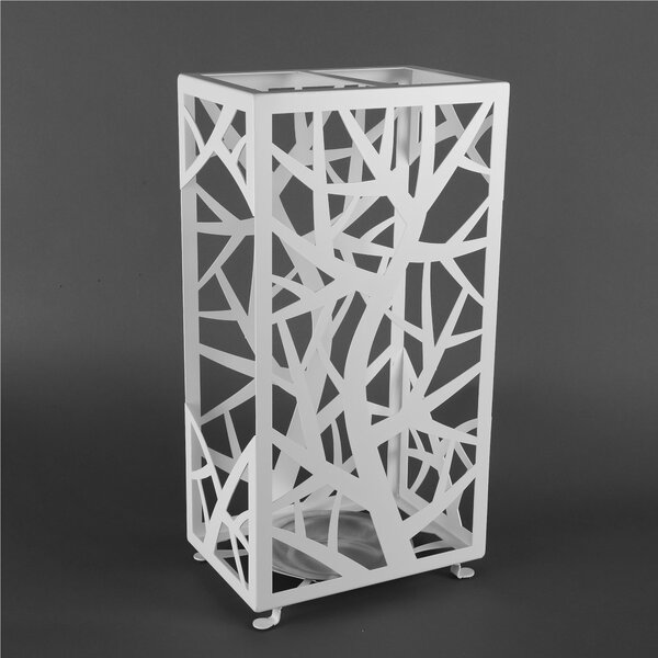 Portaombrelli in metallo rettangolare lavorazione alberi e rami intrecciati di una foresta Dimensioni 30x20xh 56 cm due posti bianco