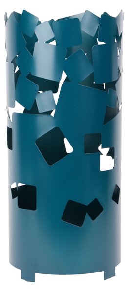 Portaombrelli design moderno Struttura in metallo tagliata al laser BIG BOLLE Dimensioni 25x25xh 57 cm con piedini rialzati e vaschetta raccogli acqua colore Blu Ottanio