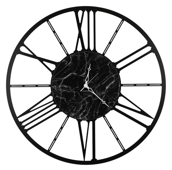 Orologio da parete in Metallo RUOTA in Marmo Nero con quadrante nero Dimensioni 80xh 80cm lancette NERE colore Marmo Nero
