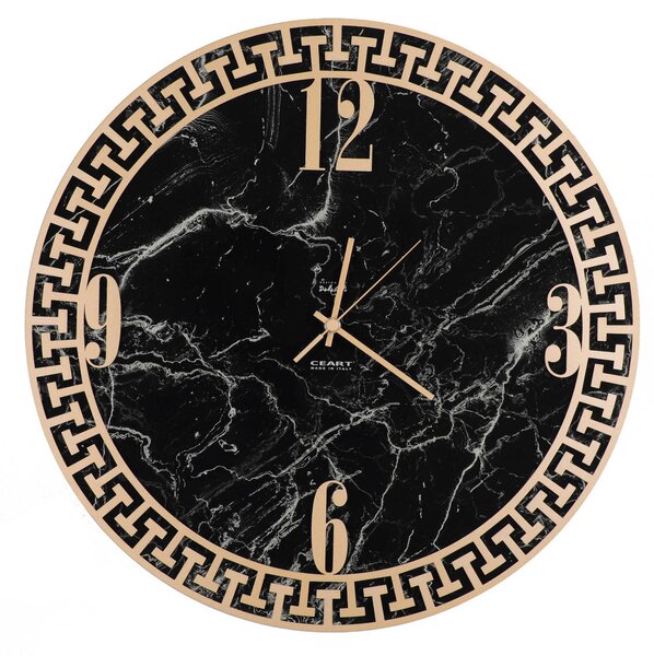 Struttura in vetro marmorizzato con applicazione Marmo GRECO NERO Dimensioni 45xh 45 cm lancette ORO colore Marmo Nero venato