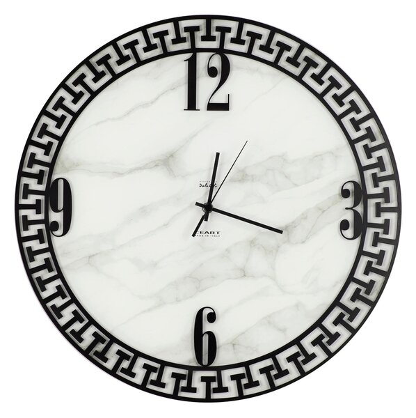 Struttura in vetro marmorizzato con applicazione Marmo GRECO Dimensioni 45xh 45 cm lancette ORO colore Nero Pastello