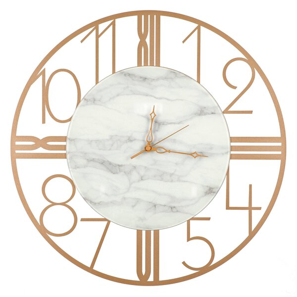 Orologio da parete in Metallo ASTRO in Marmo Carrara quadrante in vetro Dimensioni 52xh52 cm lancette ORO colore Oro Metallizzato