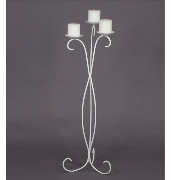 Candelabro da terra in ferro a 3 braccia in ferro battuto Dimensioni 33x33x h 101 cm Portacandele con base e struttura in ferro battuto bianco pastello