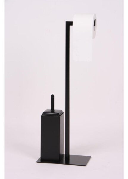 Piantana Porta rotolo e Porta scopino in Ferro Battuto un riccio Dimensioni 27,5x15,5xh 72 cm portascopino in ceramica, colore Nero Opaco
