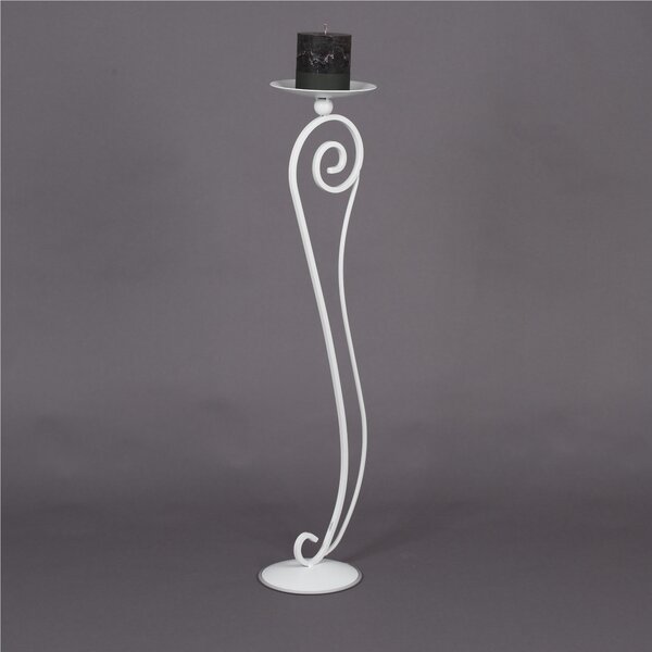 Candeliere, Portacandele Barocco da terra in ferro battuto Dimensioni 20x24x h 95 cm Portacandele diametro 19,5 cm Stile barocco bianco pastello