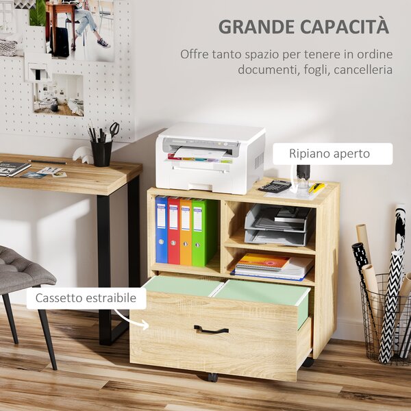 Vinsetto Mobile Multiuso per Ufficio Porta Stampante con 5 Ruote e Ripiano Regolabile, 77x40x73cm - Legno|Aosom