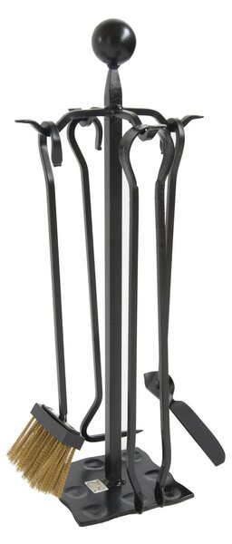 Gruppo per camino Set di accessori camino in Ferro Battuto VISCONTI 24xh 57 cm - 5 kg colore Nero patinato argento lavorazione artigianale in stile classico made In Italy 100x100