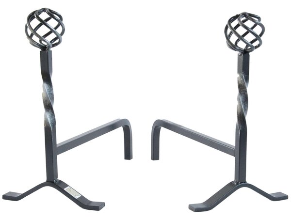 Alari per camino, coppia in ferro battuto e finitura nero FLORENCE Dimensioni 20x41x h 36 cm - peso kg 4,3 lavorazione artigianale colore Nero patinato argento