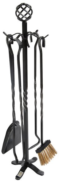 Gruppo per camino Set di accessori camino in Ferro Battuto FLORENCE 23xh 80 cm - 6 kg colore Nero patinato argento lavorazione artigianale in stile classico made In Italy 100x100