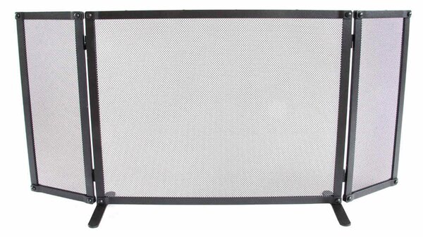 Parascintille in ferro Battuto tre pannelli RIBATTINO Dimensioni 101 x 18 x 52 cm - Peso 8,6 lavorazione artigianale Antica colore Nero GRAFITE