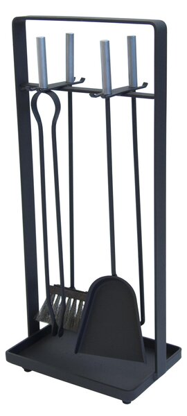 Gruppo per camino Set di accessori camino in Ferro Battuto MONZA 31x20,5Xh 69 cm - 8 kg colore Nero patinato argento lavorazione artigianale in stile classico made In Italy 100x100
