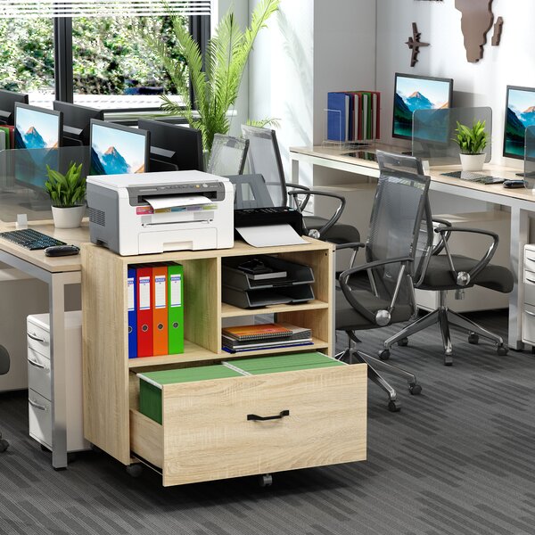 Vinsetto Mobile Multiuso per Ufficio Porta Stampante con 5 Ruote e Ripiano Regolabile, 77x40x73cm - Legno|Aosom