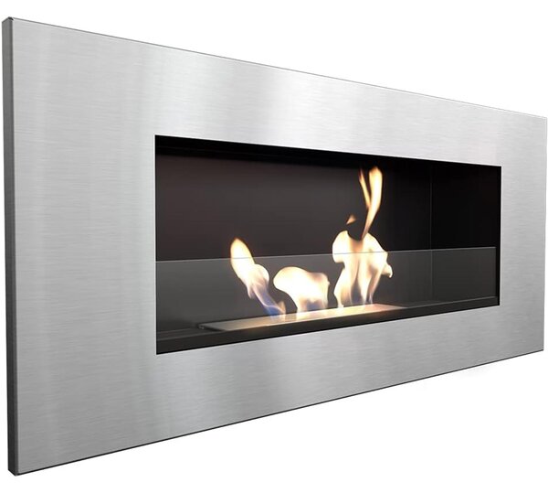 Biocamino Da Parete DELTA 2 con con vetro temperato protettivo Dimensioni 90x14,2x h40 cm - peso 13,31 kg colore argento metallizzato