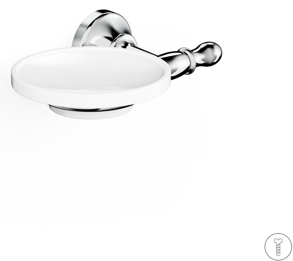 Portasapone singolo da Appendere in Ottone Cromato Collezione 900 Dimensione 20x13,6xh 5,5 cm, bicchiere in ceramica in acciaio inox stile moderno cromo