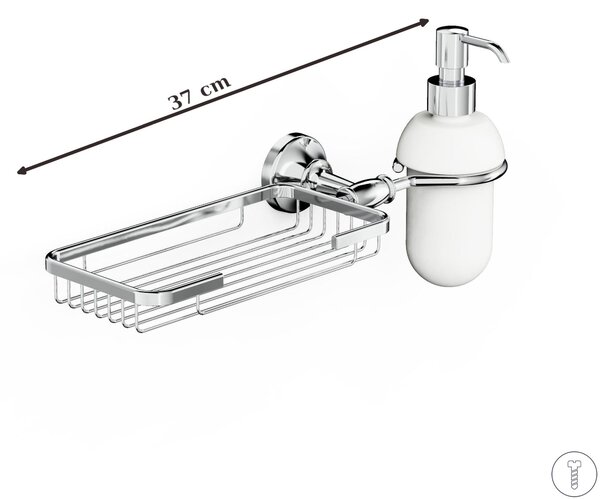 Porta sapone dosatore da bagno con griglia in Ottone Collezione 900 Dimensione 37.5x13,8xh 18,2 cm bicchiere in ceramica bianca in acciaio inox stile moderno cromo