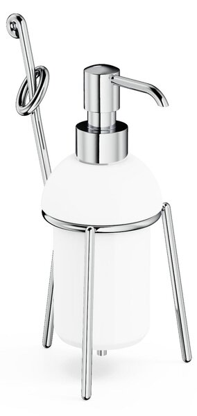 Dosatore sapone liquido da bagno Cromato Collezione RETRO' Dimensione 9,5x11xh 18.5 cm, - CL.25 bicchiere in ceramica bianca finitura Classica Ottone Satinato