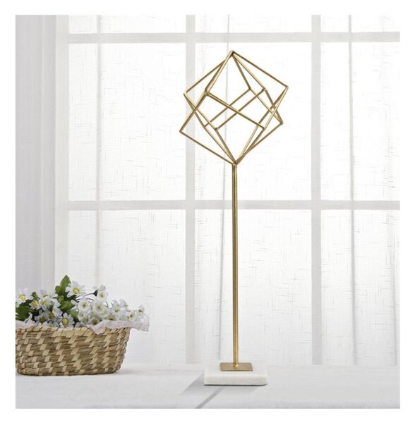Scultura in metallo dorato con base in marmo dal design geometrico PALM Dimensioni 16x18x h 52 cm - stile GEOMETRICO