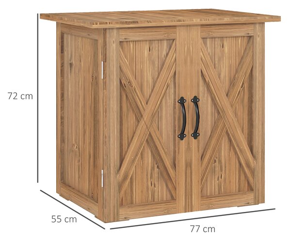 Outsunny Casetta da Giardino in Legno a 2 Ante con Maniglie in Stile Country, 77x55x72 cm, Marrone