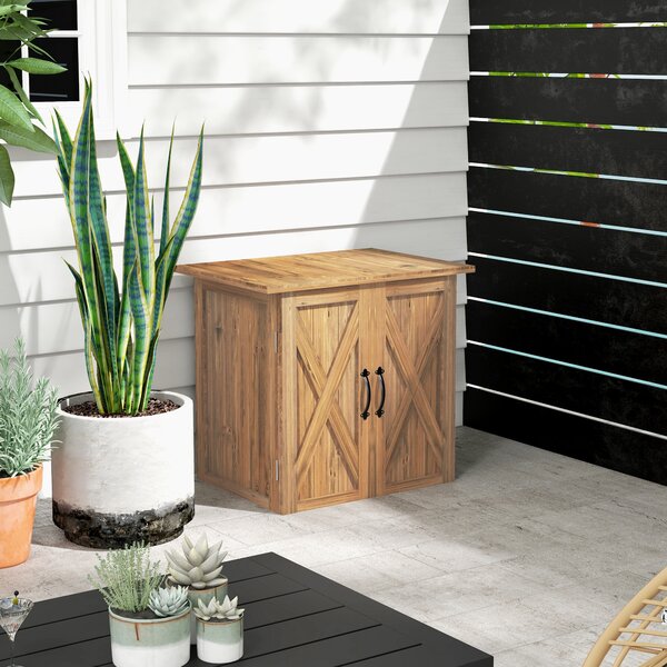 Outsunny Casetta da Giardino in Legno a 2 Ante con Maniglie in Stile Country, 77x55x72 cm, Marrone