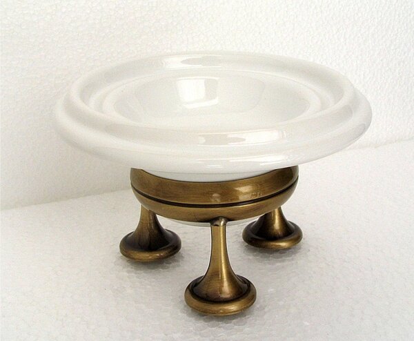 Porta Sapone da Appoggio in Ottone con Bicchiere in Ceramica Dimensione 13x13xh 10 cm, Linea FLORENCE bicchiere in ceramica Bronzo Satinato