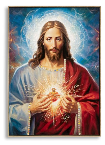 Dipinto su tela completo di telaio in legno e cornice JESUS Dimensione 72x4x102 cm telo in plastica multicolor
