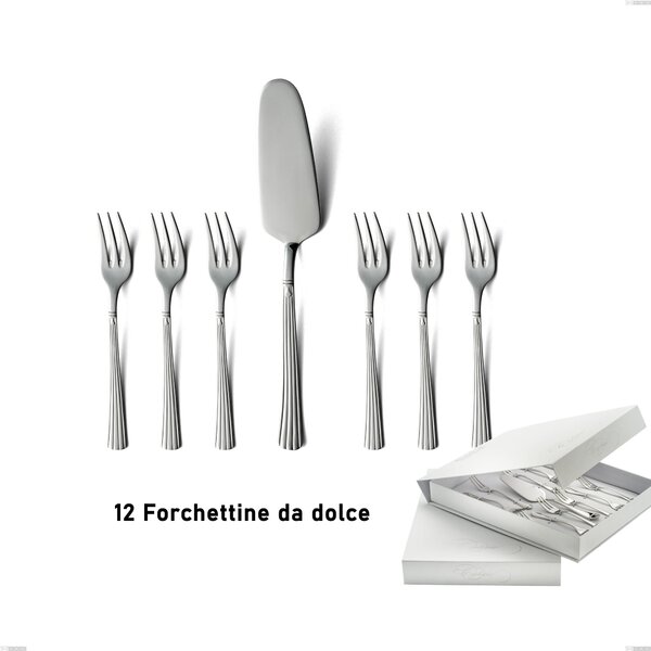 Confezione a libro 13 pezzi, forchettine pi� paletta dolce bavaria, Acciaio inox (Aisi 304) lucido stile classico