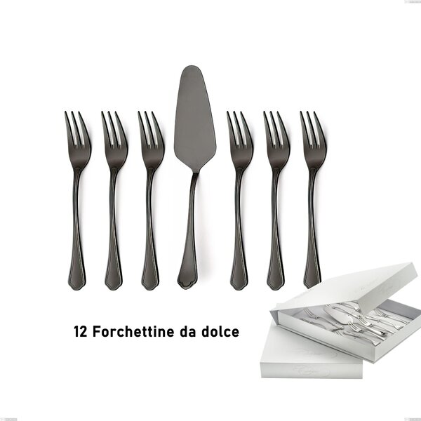 Confezione a libro 13 pezzi, forchettine pi� paletta dolce Domus Black , Acciaio 18/10, spessore 3 mm
