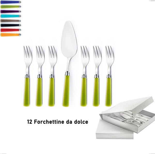 Confezione a libro 13 pezzi, forchettine pi� paletta dolce candy eme, Acciaio 18/10 AISI 304 Lucido manicatura acrilico
