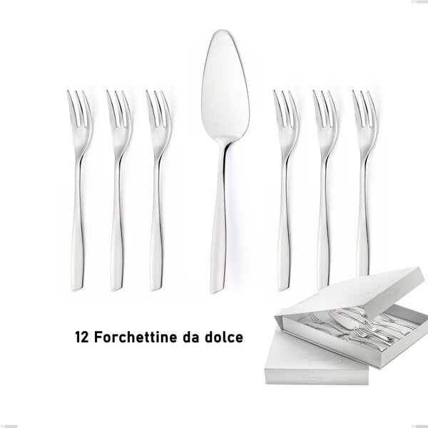Confezione a libro 13 pezzi, forchettine pi� paletta dolce Eleven, (acciaio 18.10 aisi304), spessore 2.5 mm finitura lucido a specchio