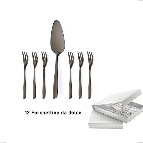 Confezione a libro 13 pezzi, forchettine pi� paletta dolce Eleven PVD Black, Acciaio inox 18.10, spessore 2,5 mm