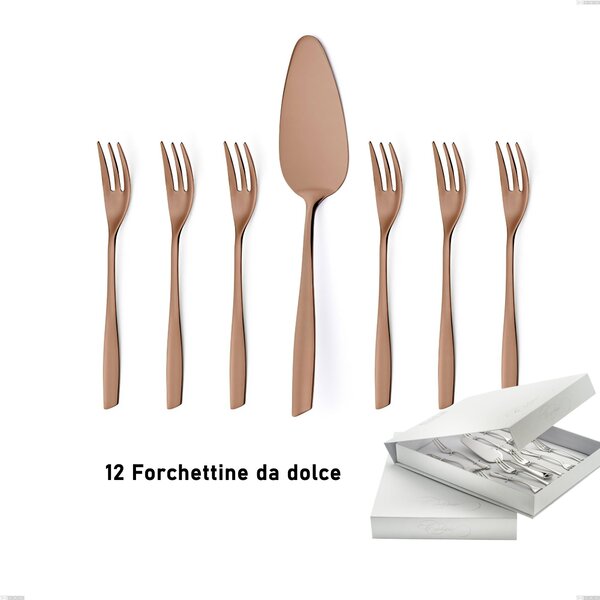 Confezione a libro 13 pezzi, forchettine pi� paletta dolce ELeven PVD Chocolate, Acciaio 18/10 lucido, spessore 2.5 mm, PVD chocolate