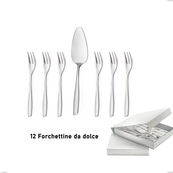 Confezione a libro 13 pezzi, forchettine pi� paletta dolce Eleven Sabbiato, Acciaio 18-10 Sabbiato
