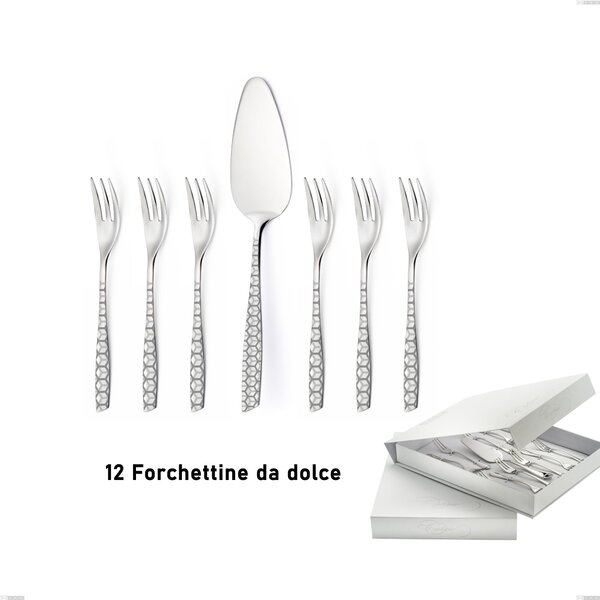 Confezione a libro 13 pezzi, forchettine pi� paletta dolce eleven exa, Acciaio inox Aisi 304 Acciaio lucido disegno laser, spessore 2.5mm