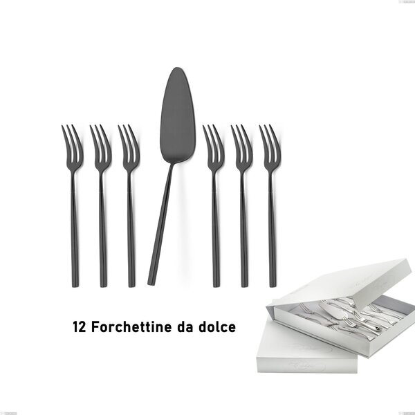 Confezione a libro 13 pezzi, forchettine pi� paletta dolce Kyoto Black, Acciaio inox (Aisi 304) trattamento pvd acciaio lucido