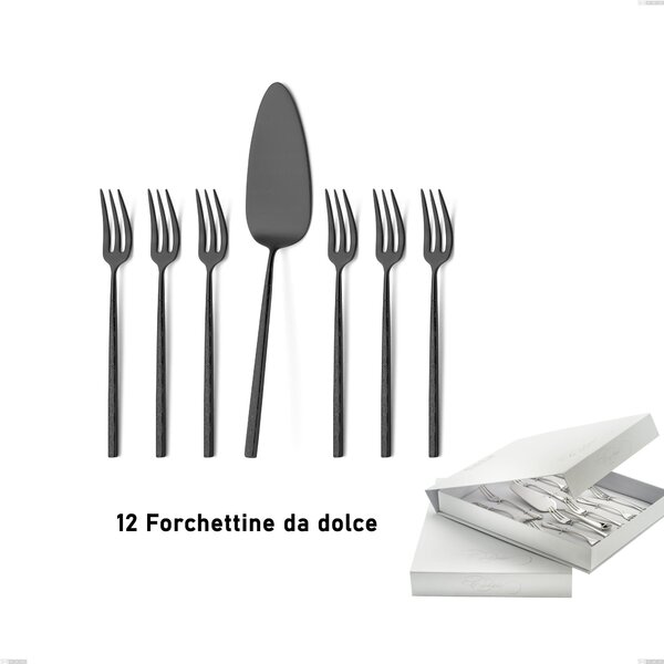 Confezione a libro 13 pezzi, forchettine pi� paletta dolce Kyoto Origami Black, Acciaio inox (Aisi 304) trattamento pvd acciaio lucido